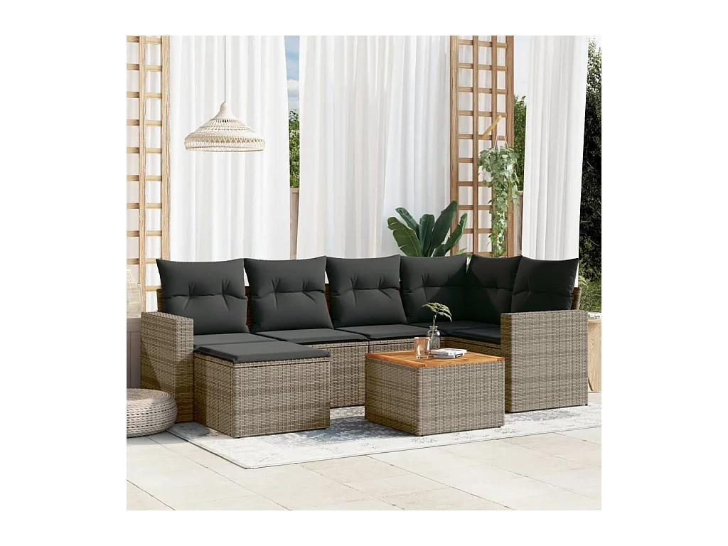 Set Divani da Giardino 7 pz con Cuscini Grigio in Polyrattan