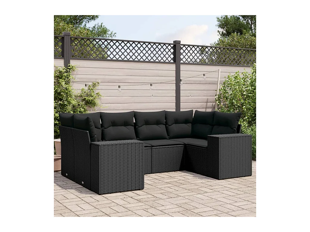 Salon de jardin 6 pcs avec coussins noir résine tressée
