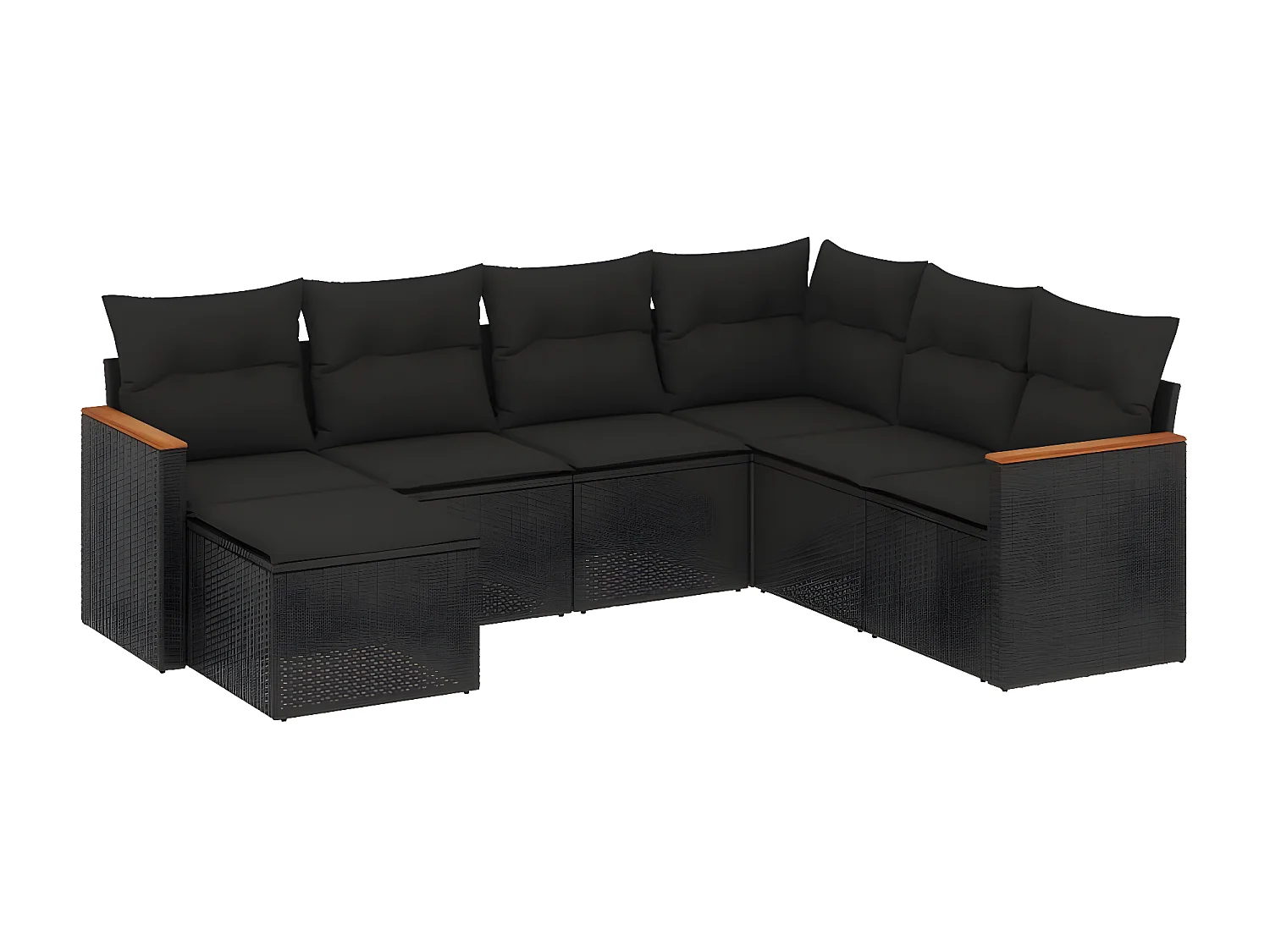 Salon de jardin 7 pcs avec coussins noir résine tressée