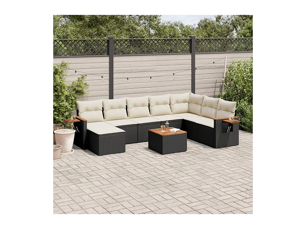 9-tlg. Garten-Sofagarnitur mit Kissen Schwarz Poly Rattan