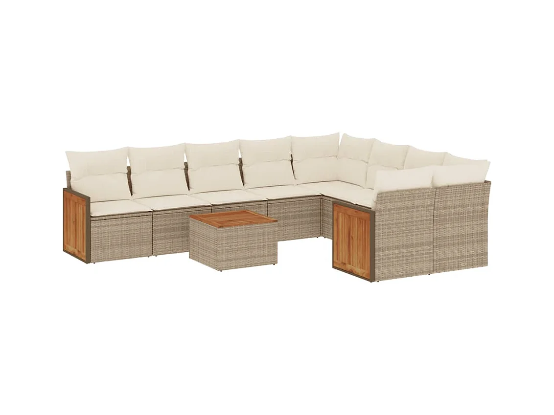 10-delige Loungeset met kussens poly rattan beige