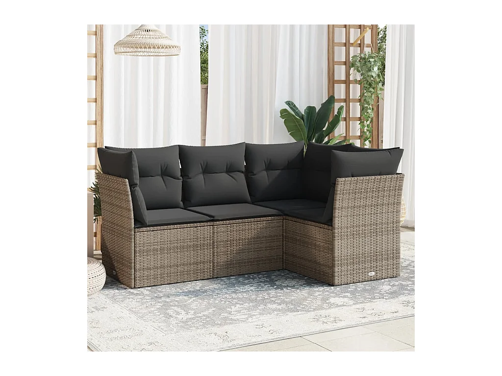 4-delige Loungeset met kussens poly rattan grijs