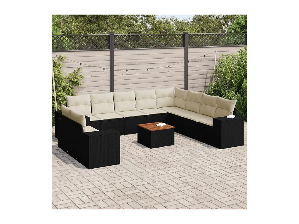 11-tlg. Garten-Sofagarnitur mit Kissen Schwarz Poly Rattan