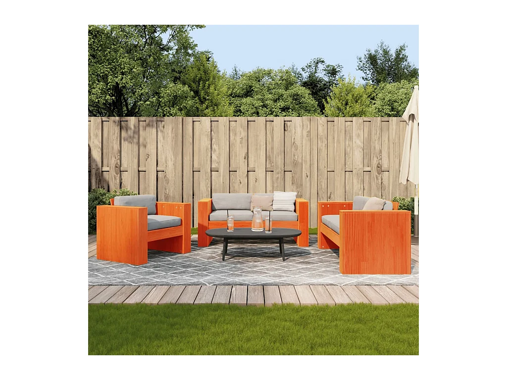 2-delige Loungeset massief grenenhout wasbruin