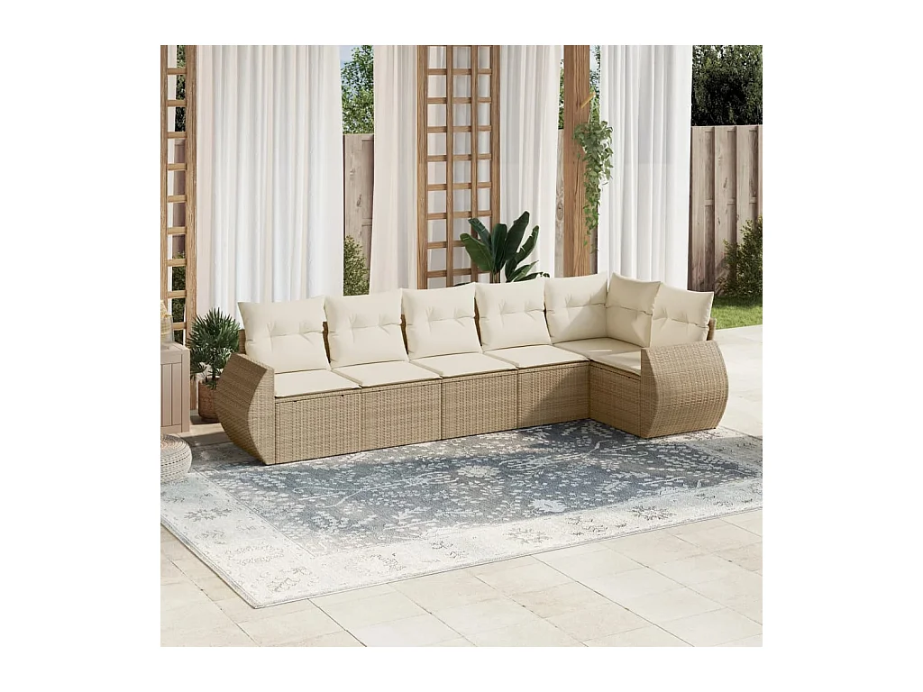 Salon de jardin avec coussins 6 pcs beige résine tressée