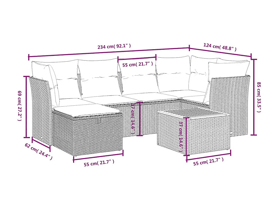 Set Divani da Giardino con Cuscini 7pz Nero Polyrattan