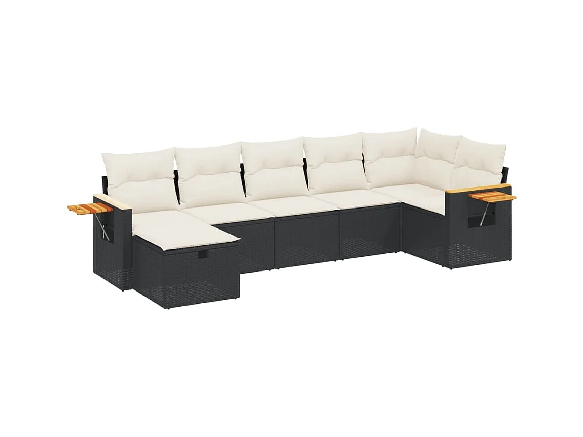 Set Divani da Giardino con Cuscini 7pz Nero Polyrattan