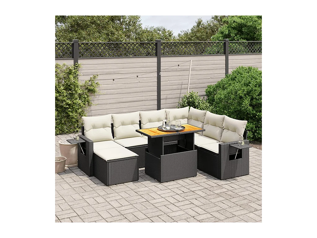 Salon de jardin 8 pcs avec coussins noir résine tressée