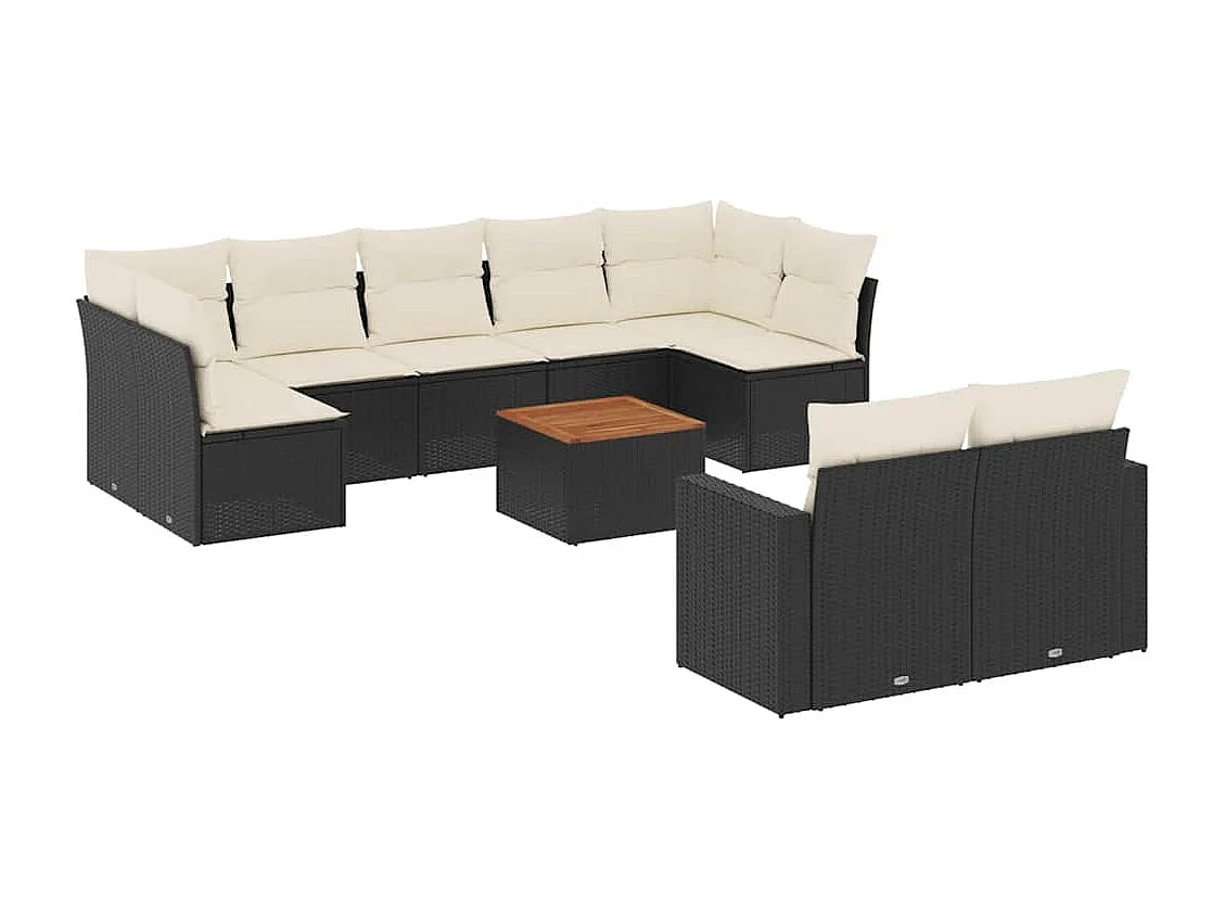 Salon de jardin 10 pcs avec coussins noir résine tressée