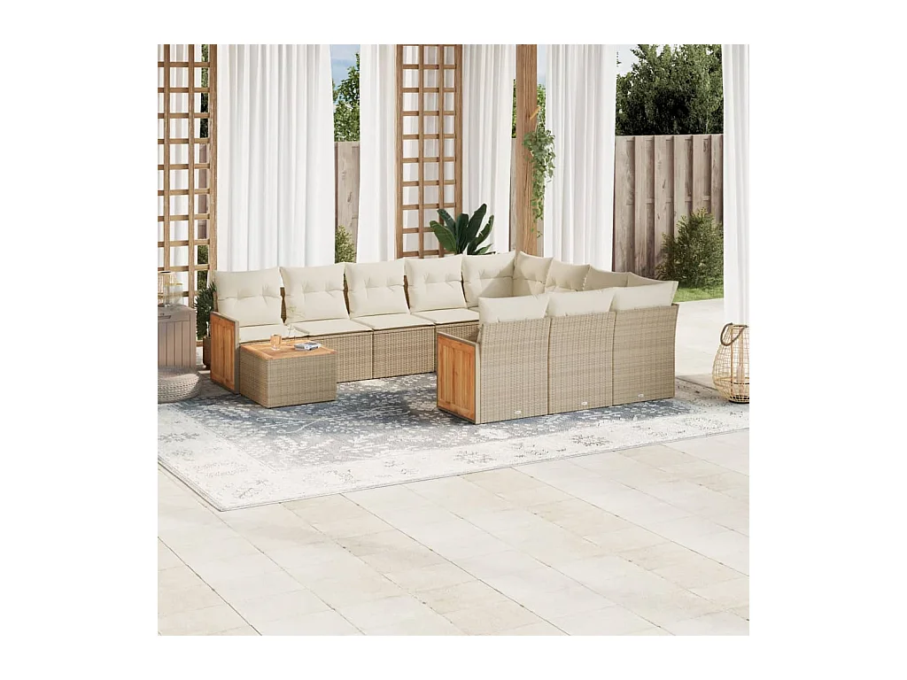 Set de sofás de jardín 11pzas con cojines ratán sintético beige