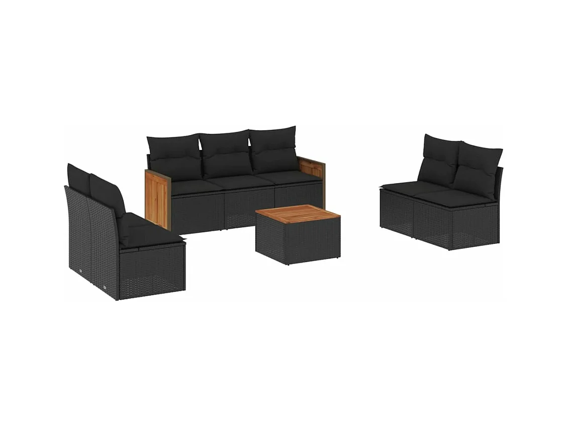 8-tlg. Garten-Sofagarnitur mit Kissen Schwarz Poly Rattan