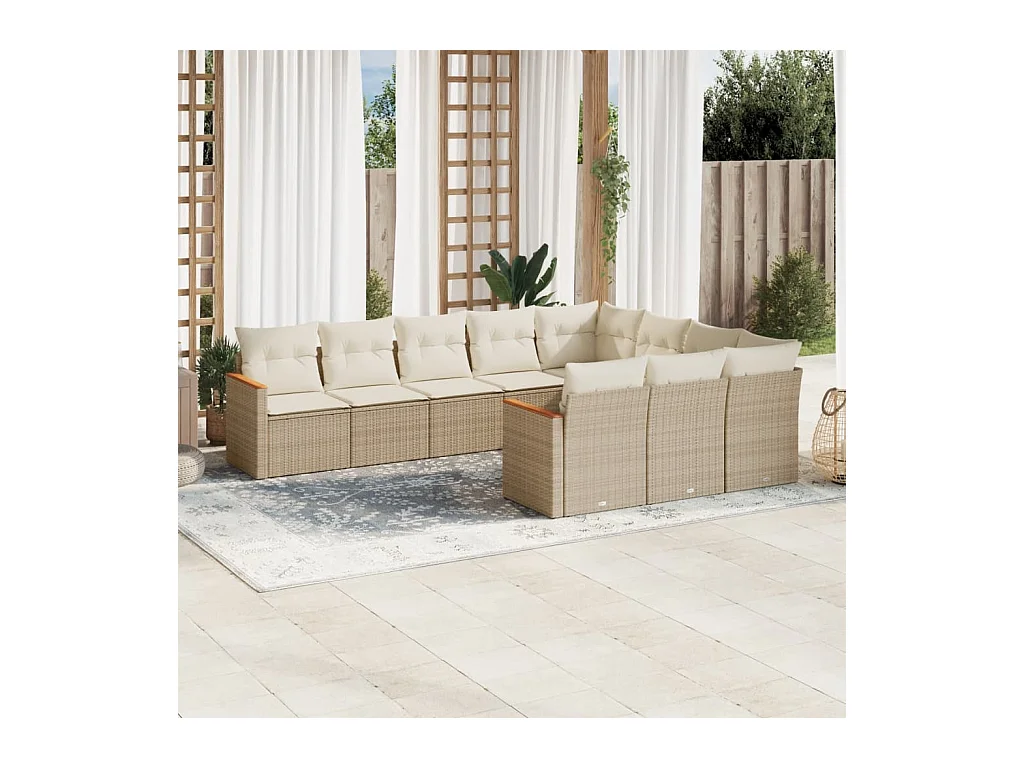 10-delige Loungeset met kussens poly rattan beige