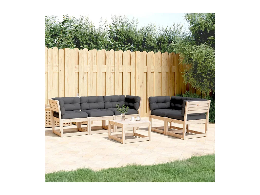 Salon de jardin 5 pcs avec coussins bois de pin massif