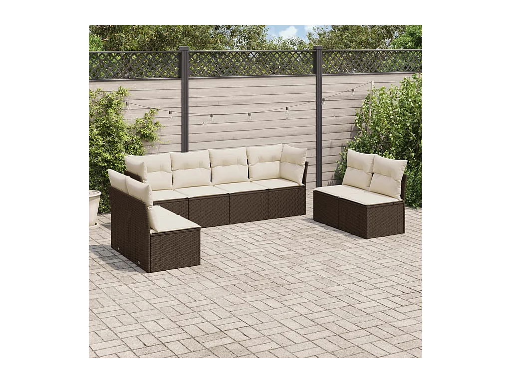 8-tlg. Garten-Sofagarnitur mit Kissen Braun Poly Rattan