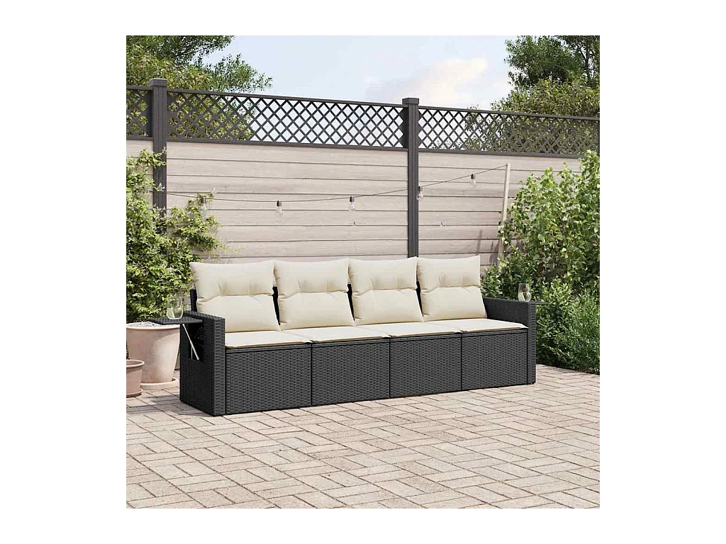 4-tlg. Garten-Sofagarnitur mit Kissen Schwarz Poly Rattan