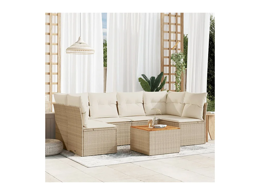 Salon de jardin avec coussins 7 pcs beige résine tressée