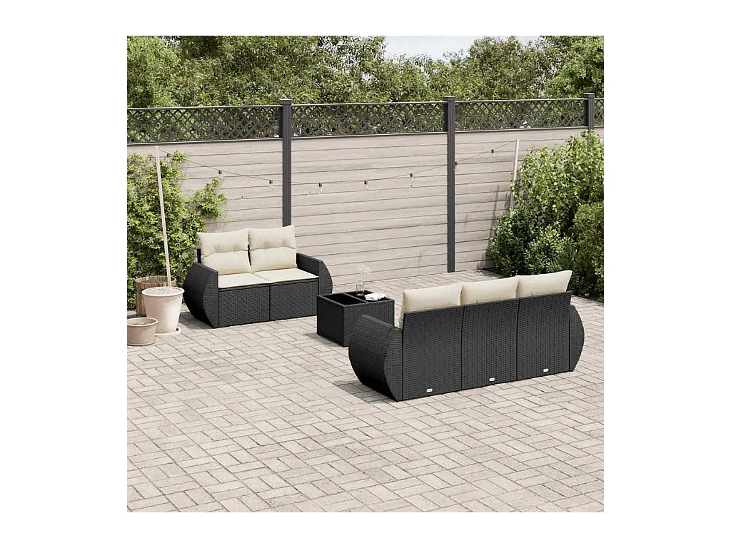 6-delige Loungeset met kussens poly rattan zwart