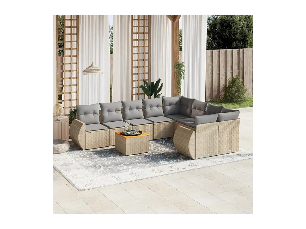 Set Divano da Giardino 9 pz con Cuscini Beige in Polyrattan