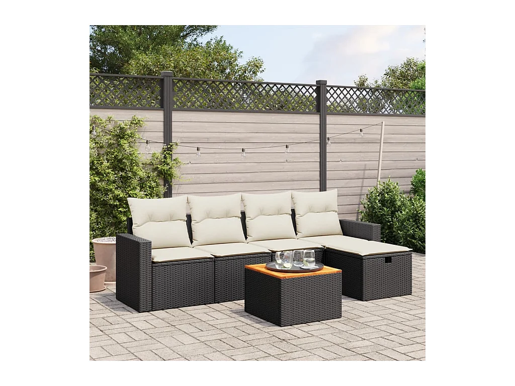 Set Divano da Giardino 6 pz con Cuscini Nero in Polyrattan