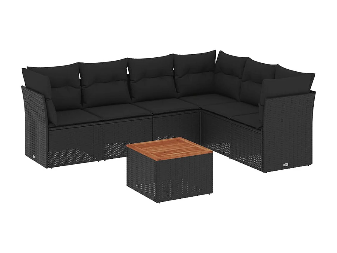 7-tlg. Garten-Sofagarnitur mit Kissen Schwarz Poly Rattan