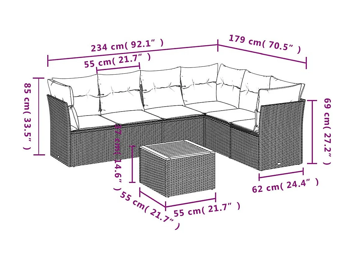 7-tlg. Garten-Sofagarnitur mit Kissen Schwarz Poly Rattan