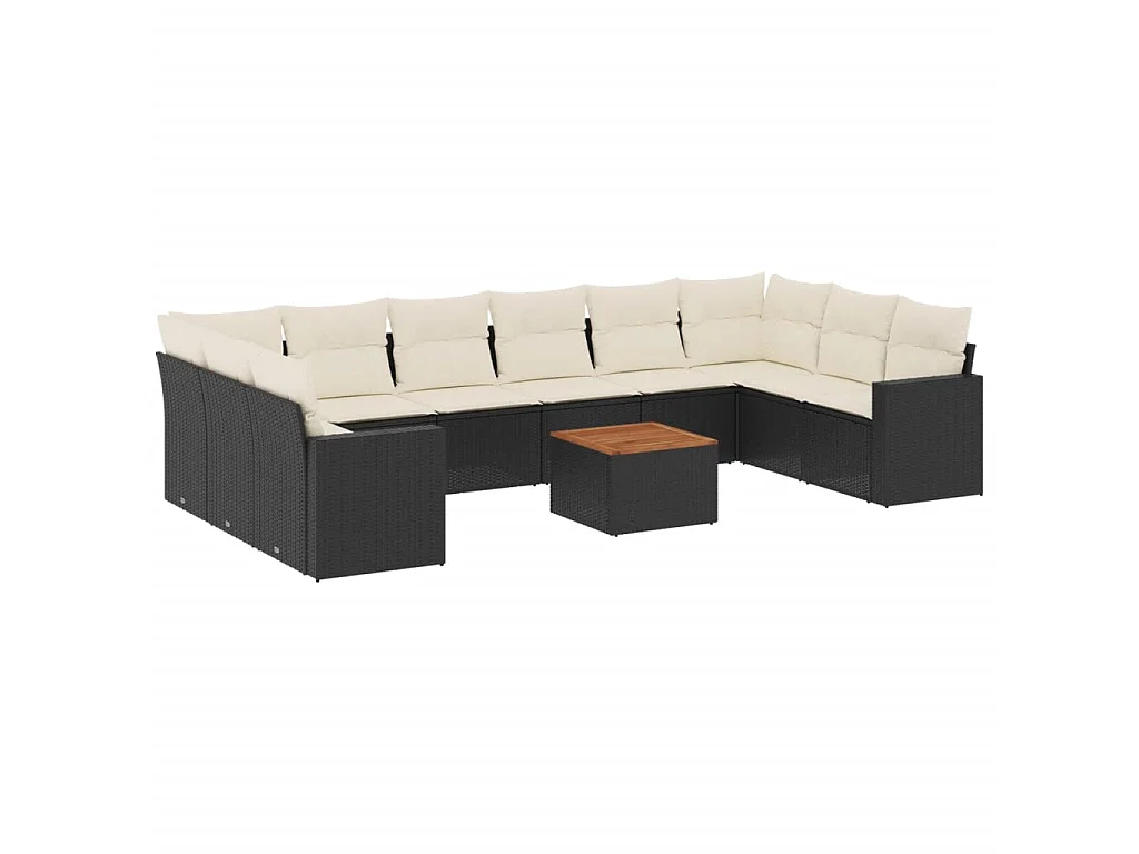 11-tlg. Garten-Sofagarnitur mit Kissen Schwarz Poly Rattan