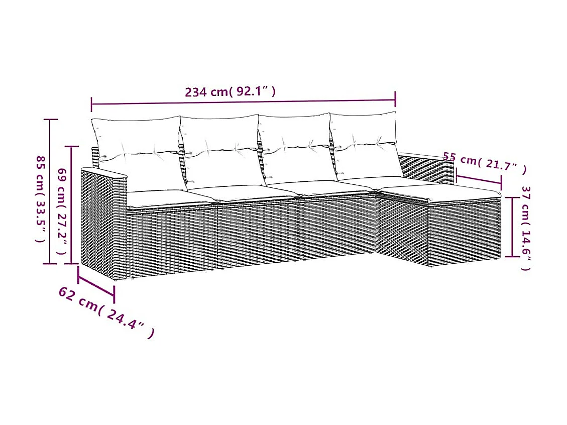 Salon de jardin avec coussins 5 pcs beige résine tressée