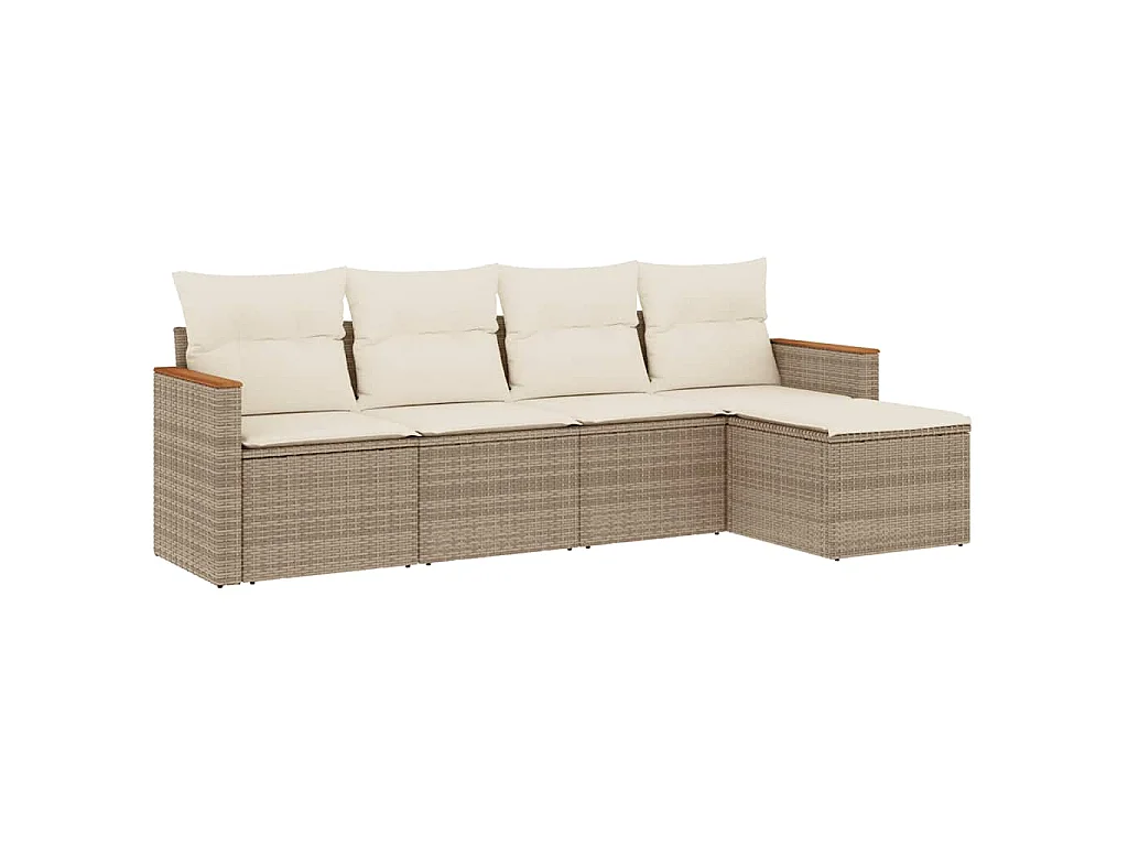 Set Divano da Giardino 5 pz con Cuscini Beige in Polyrattan