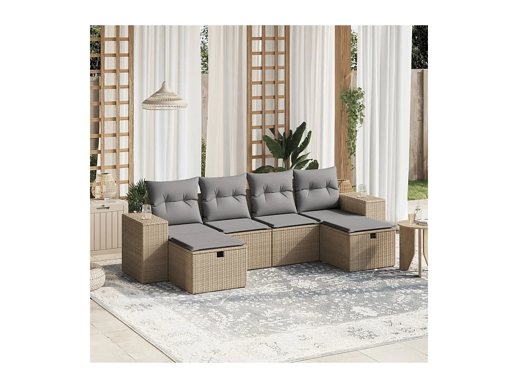 Salon de jardin avec coussins 6pcs mélange beige résine tressée