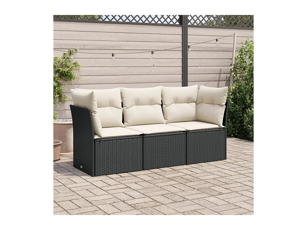 Set Divani da Giardino 3 pz con Cuscini in Polyrattan Nero
