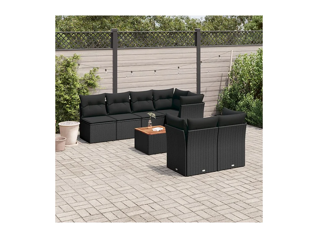 Set Divani da Giardino con Cuscini 8 pz Nero in Polyrattan