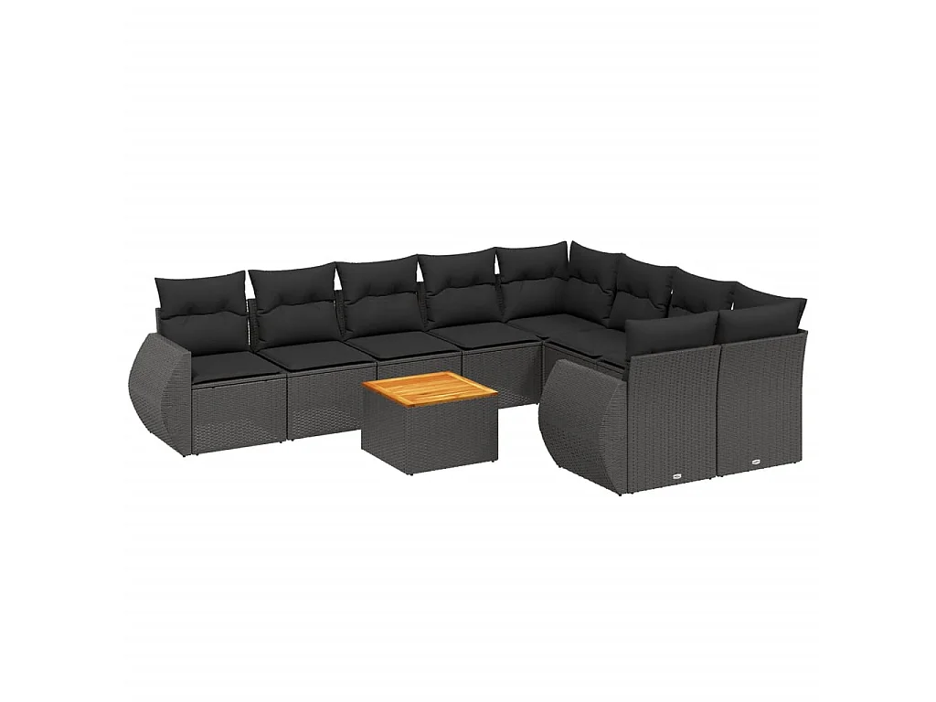 10-delige Loungeset met kussens poly rattan zwart