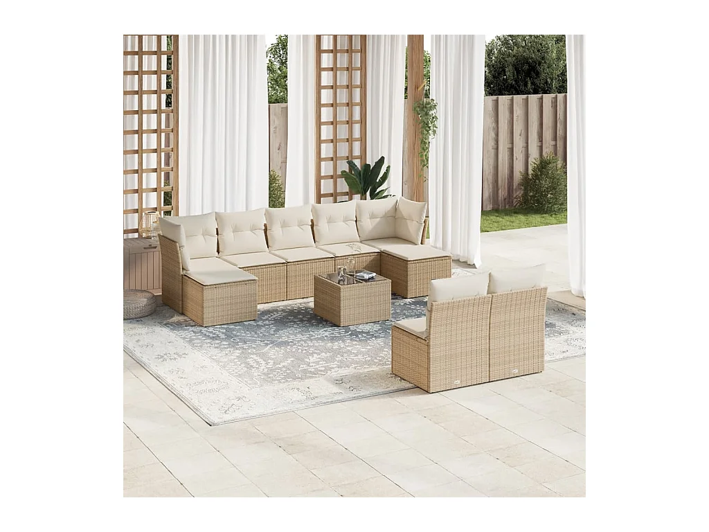 Juego de sofás jardín con cojines beige 10 pzas ratán sintético