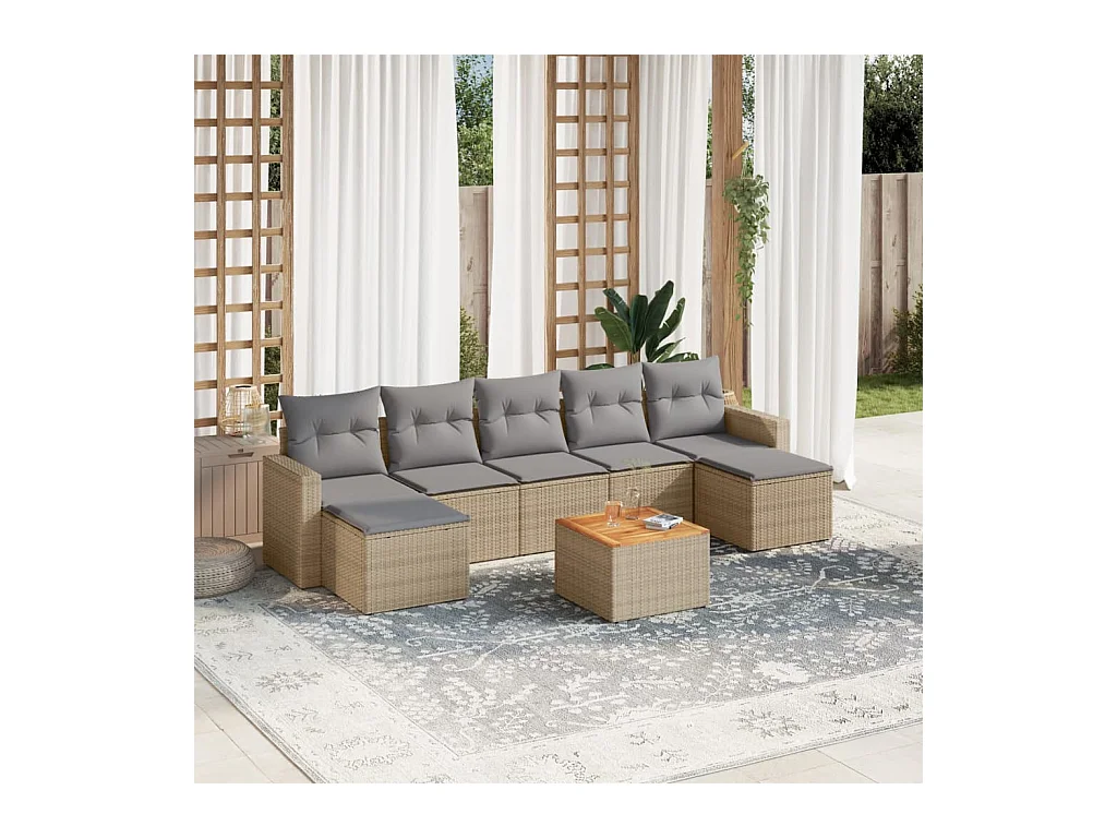Salon de jardin avec coussins 8pcs mélange beige résine tressée