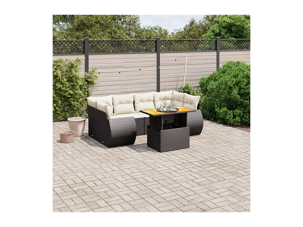 Set Divani da Giardino con Cuscini 7pz Nero Polyrattan