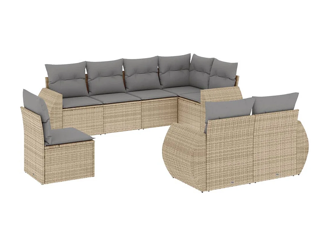 Set Divano da Giardino 8 pz con Cuscini Beige in Polyrattan