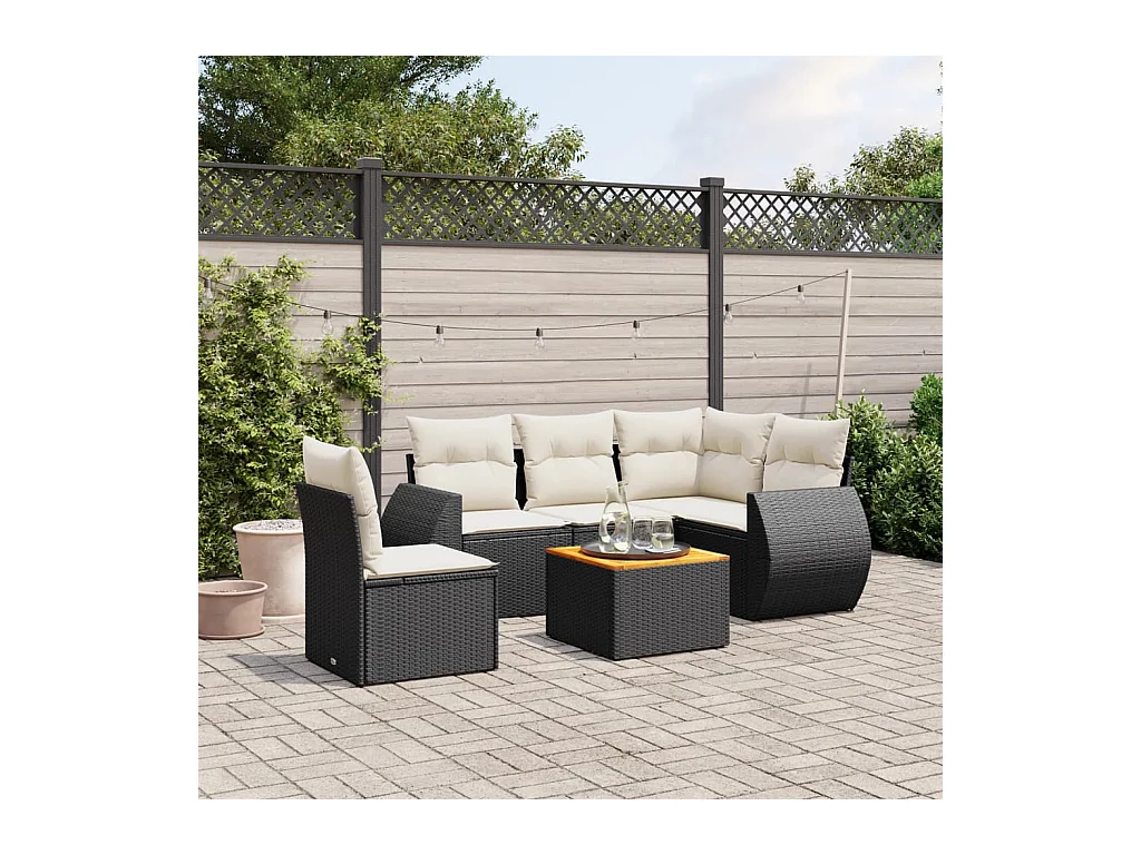 Salon de jardin 6 pcs avec coussins noir résine tressée