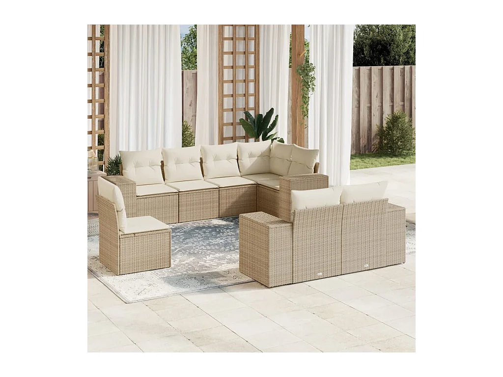 8-delige Loungeset met kussens poly rattan beige