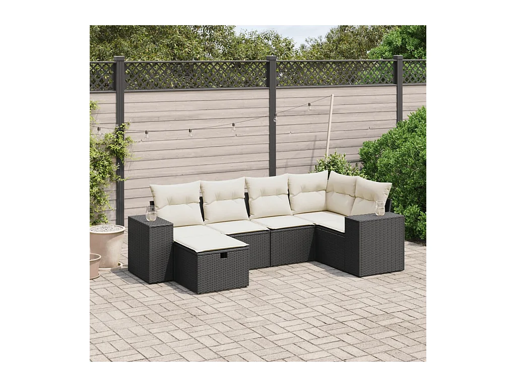 Salon de jardin 6 pcs avec coussins noir résine tressée