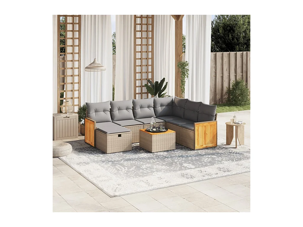 Salon de jardin avec coussins 8pcs mélange beige résine tressée
