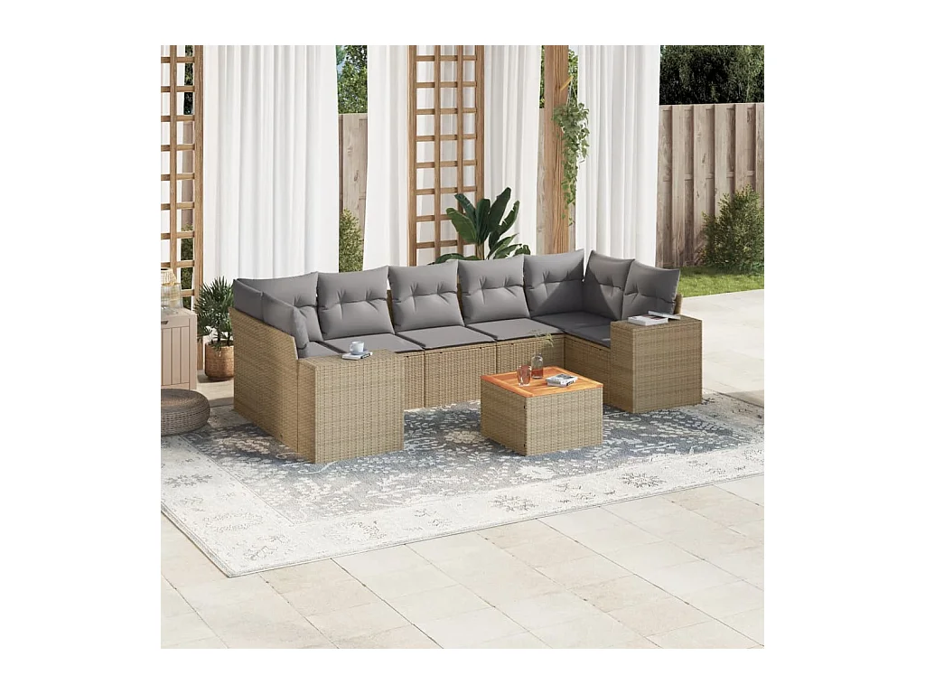 Set Divano da Giardino 8 pz con Cuscini Beige in Polyrattan