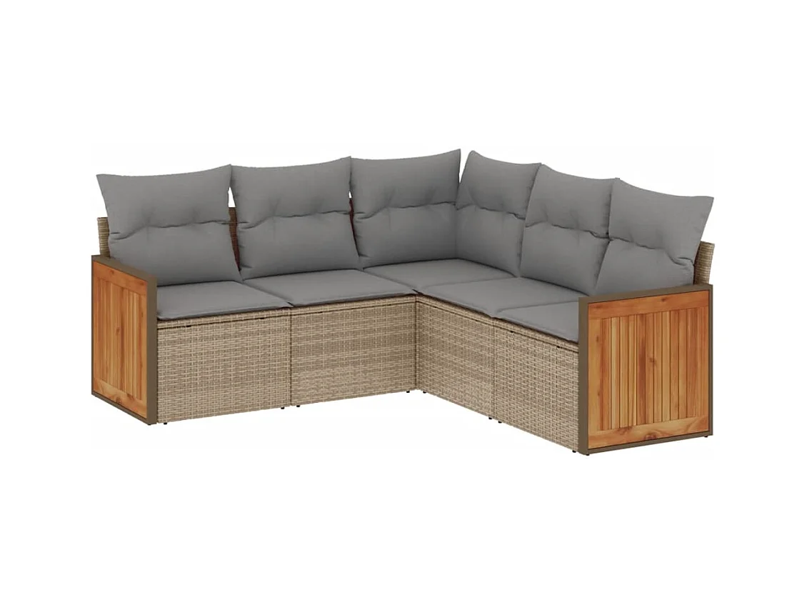 Salon de jardin avec coussins 5 pcs beige résine tressée