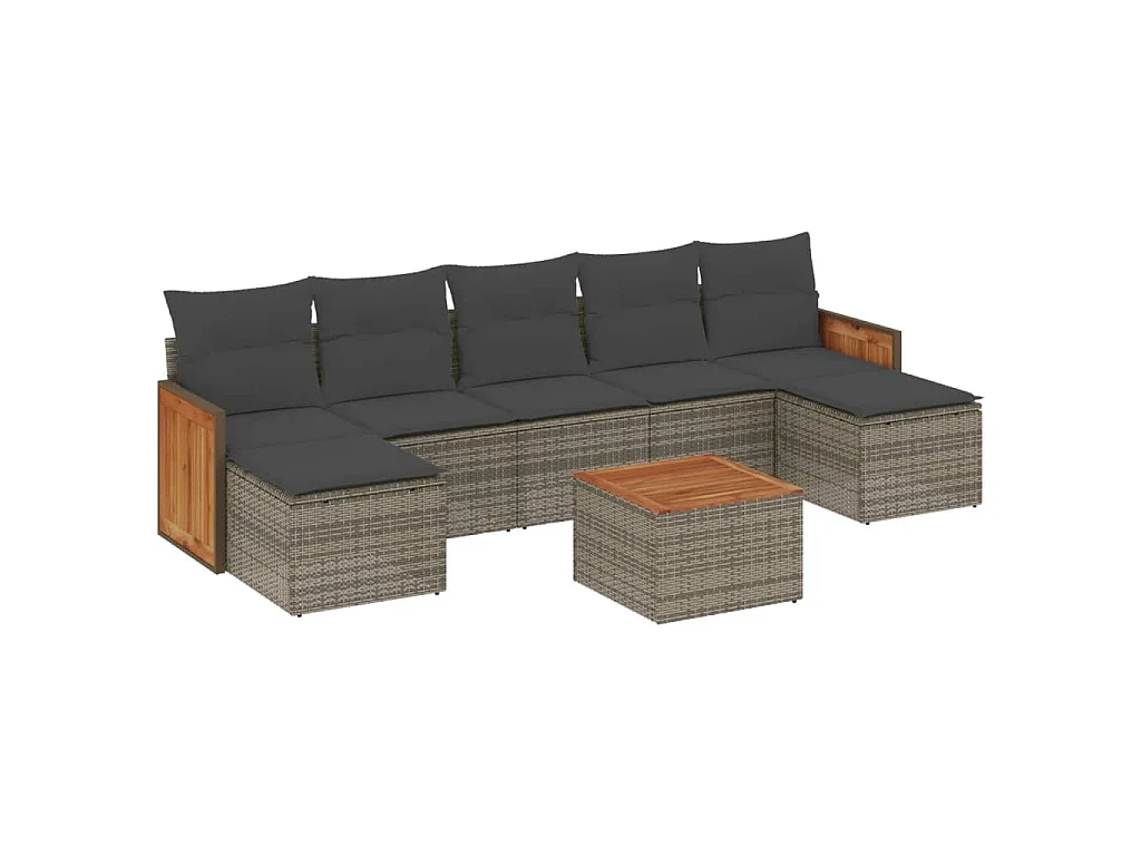 8-delige Loungeset met kussens poly rattan grijs