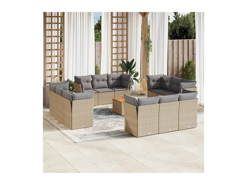 Set Divano da Giardino 13 pz con Cuscini Beige Misto Polyrattan