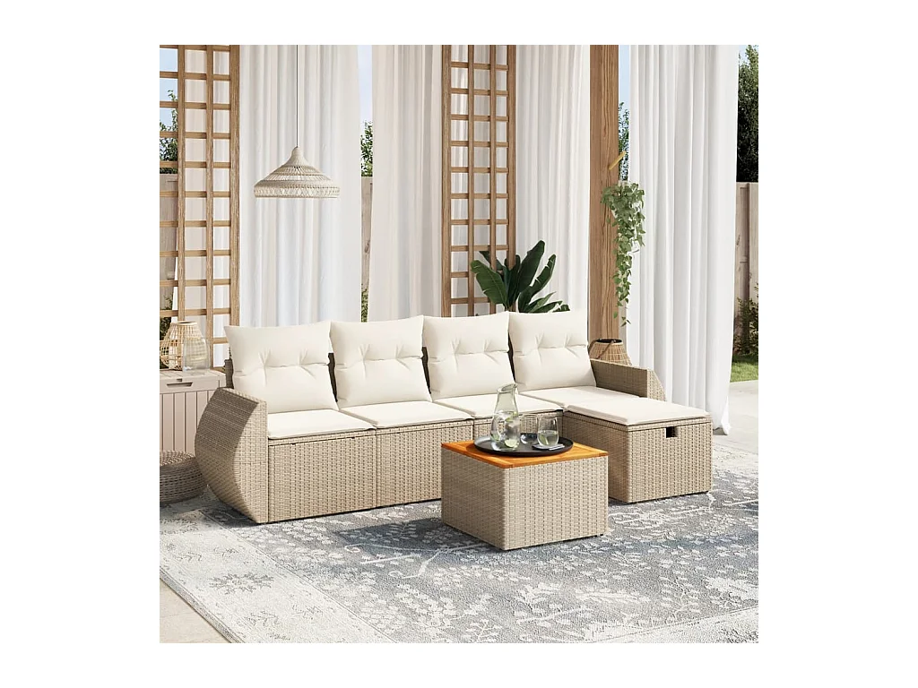 Set Divano da Giardino 6 pz con Cuscini Beige in Polyrattan