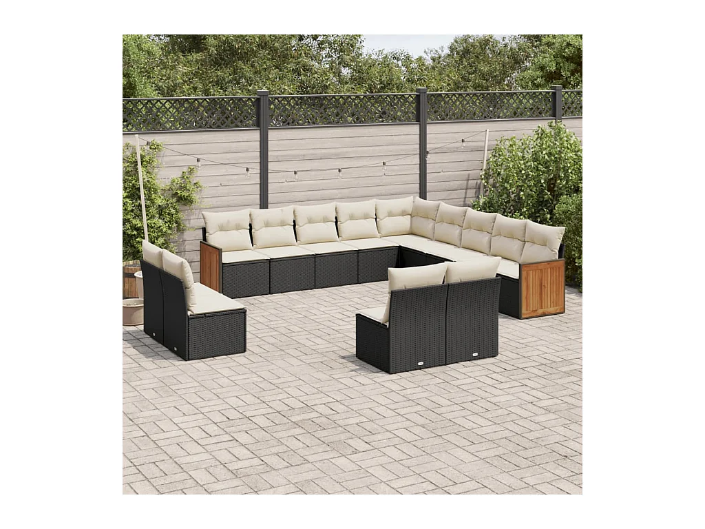 Set de sofás de jardín y cojines 13 pzas ratán sintético negro