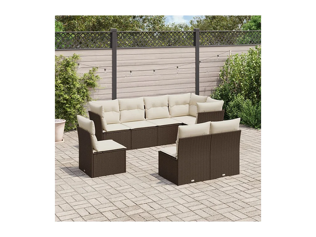 8-delige Loungeset met kussens poly rattan bruin