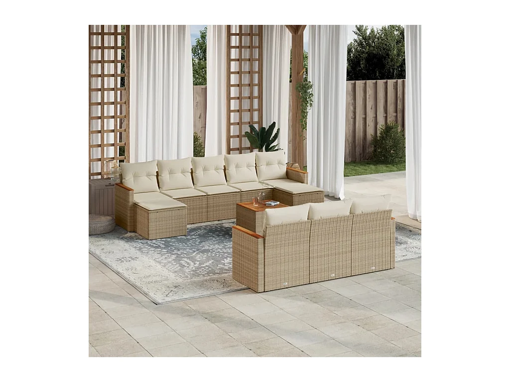 Salon de jardin 11 pcs avec coussins beige résine tressée