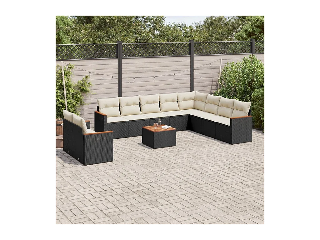 11-delige Loungeset met kussens poly rattan zwart