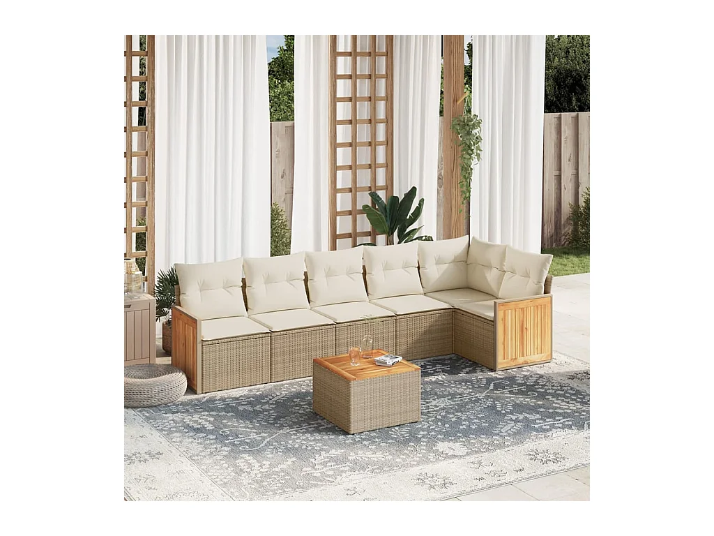 7-tlg. Garten-Sofagarnitur mit Kissen Beige Poly Rattan